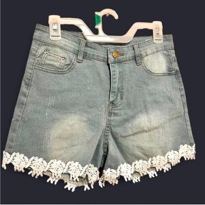 Denim Lace Trim Women Shorts Size M